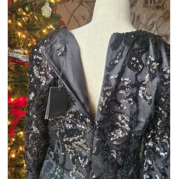NWT NBD Gavin Green Black Sequin Plunge Mini Dress Size L -  threedaughtersproperties.com